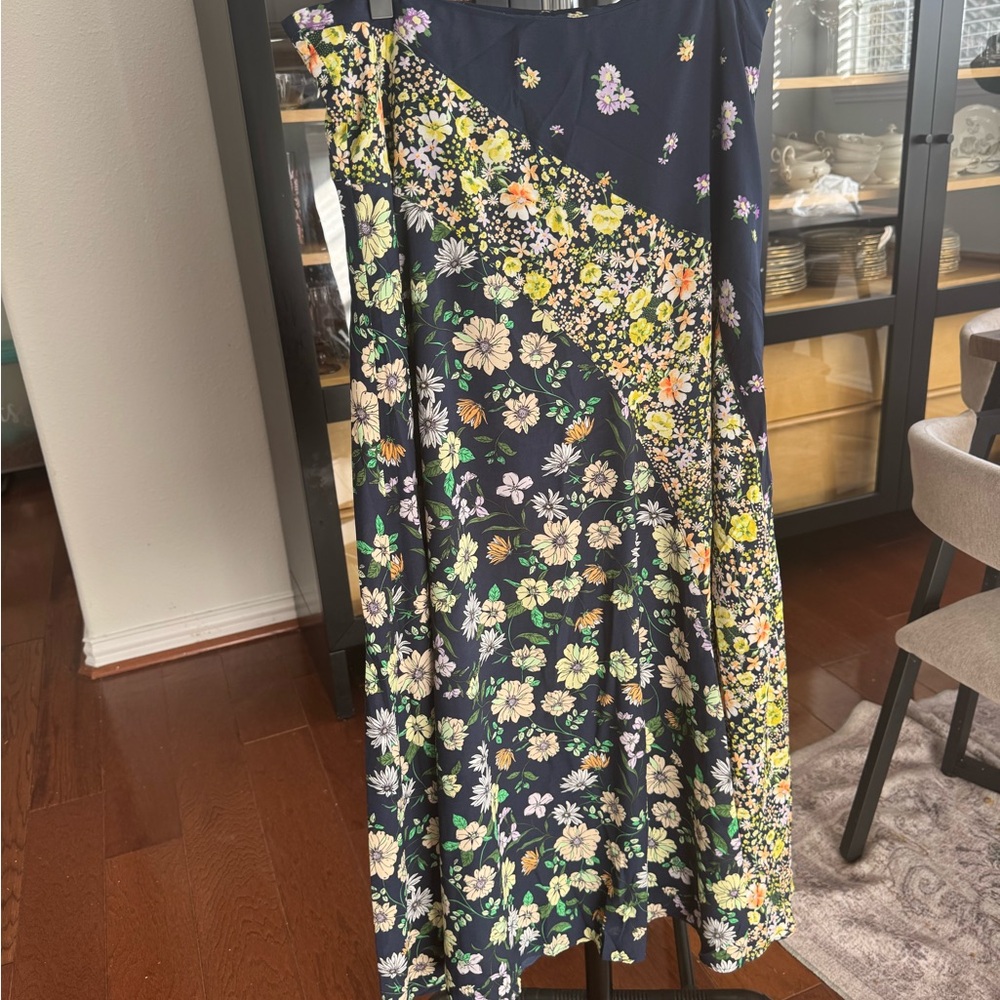 LOFT Floral Skirt - Navy and Yellow
